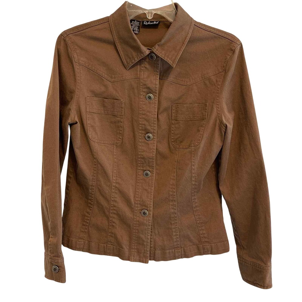 Rafaella Womens Brown Cotton Stretch Button Front Western Yoke Jacket Size 8